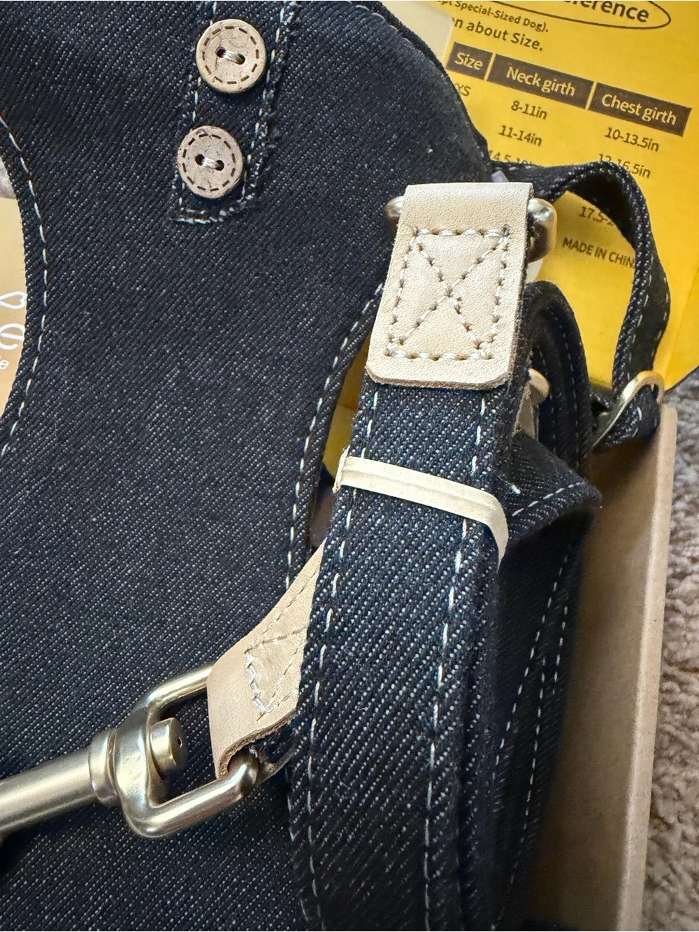 Button-Denim Blue Dog Harness and Leash Set - Stylish Comfort XXL